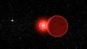 An artist's conception of Scholz's star. The Sun can be seen as a bright background star to the left. Michael Osadciw / University of Rochester.