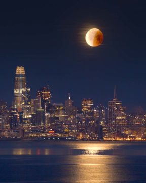 Partial lunar eclipse over San Francisco