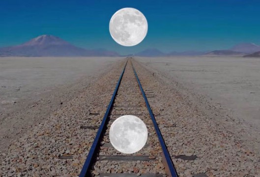 Ponzo Illusion: How we perceive the Moon's size has to do with how far away we think it is based on what's around it.
