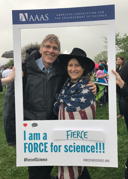 Alan MacRobert and flag-bedraped wife Abby Hafer, the closest they'll ever get to being on the cover of Science magazine.