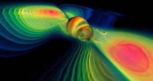 Two black holes coalesce in this still from a numerical simulation. MPI for Gravitational Physics / Werner Benger / ZIB