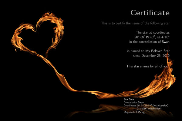 "Name a star" certificate