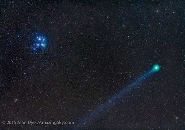 Comet Lovejoy and the Pleiades, Jan. 15, 2015. Learn where to see Comet Lovejoy tonight!
