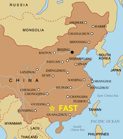 Location of FAST radio telescope is in a sparsely populated region of southern China.