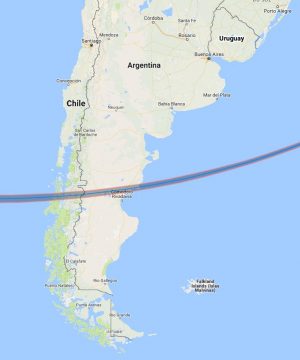 Track of February annular solar eclipse in 2017 across South America