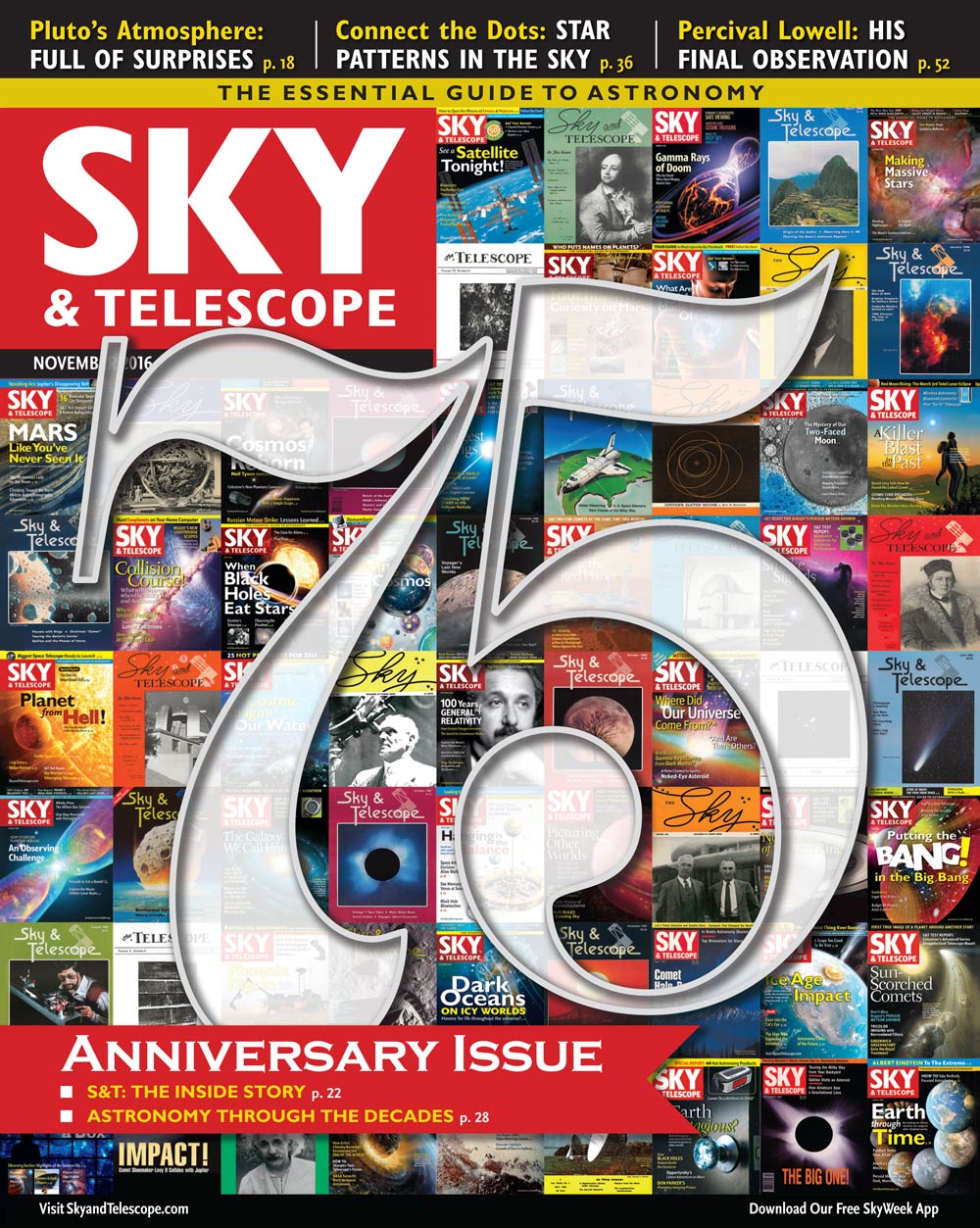 The cover of the November 2016 <i>Sky & Telescope</i>: the 75th anniversary issue.