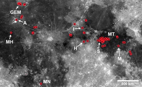 IMP location map on the Moon