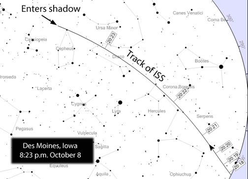 ISS slips into shadow over Iowa