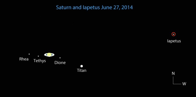Saturn viewed in a small telescope on June 27, 2014.