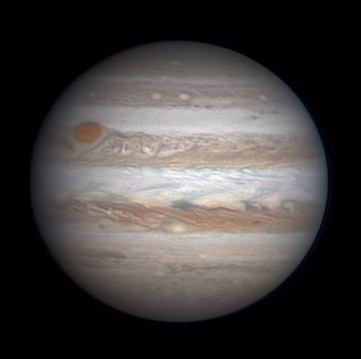Jupiter with very red Great Red Spot on Jan. 12, 2016