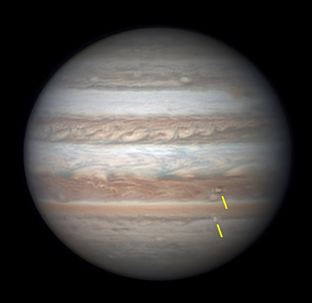 Jupiter with Io and Europa in transit, June 16, 2017