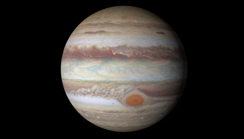 This image is a computer reprojection of Hubble Space Telescope data of Jupiter.