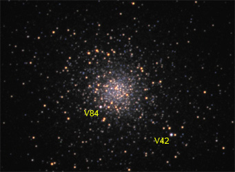 Messier 5, with Cepheid variables V42 and V84 labeled