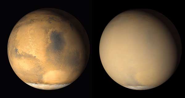 Mars Global Surveyor image of Martian dust storm in 2001