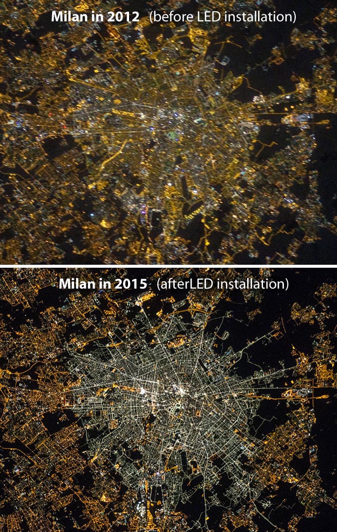Milan streetlights in 2012 and 2015
