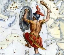Orion crosses the late fall sky in search of prey
