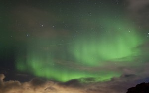 An Orionid meteor shoots through the aurora our group witnessed on the night of October 20th.