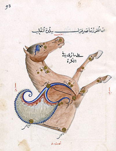 Persian illustration of Pegasus constellation with star names labelled