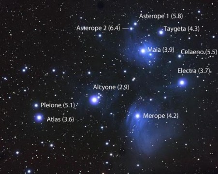 To find the 7 Pleiades, we work from 5