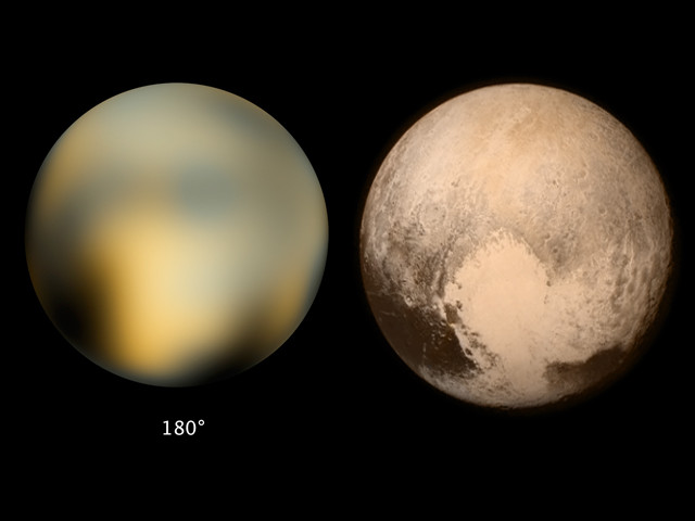 Pluto seen by Hubble and New Horizons