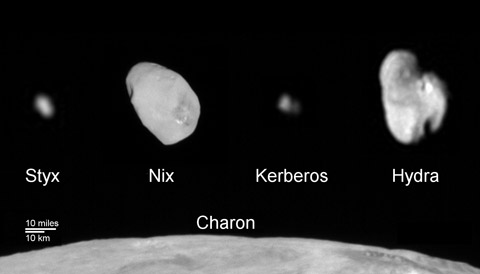 Pluto's five moons compared