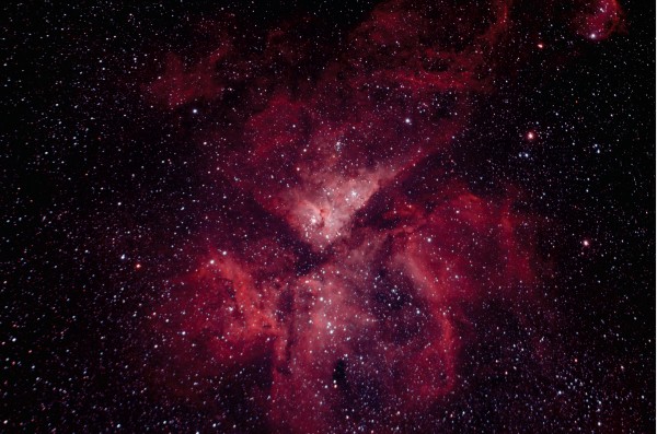 Eta Carina Nebula, as captured by modified, astrophotography DSLR camera.