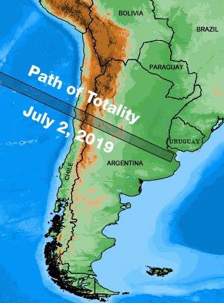 Totality's path in 2019
