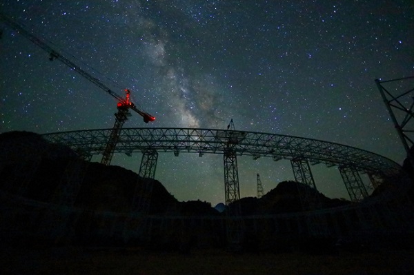 FAST radio telescope at night
