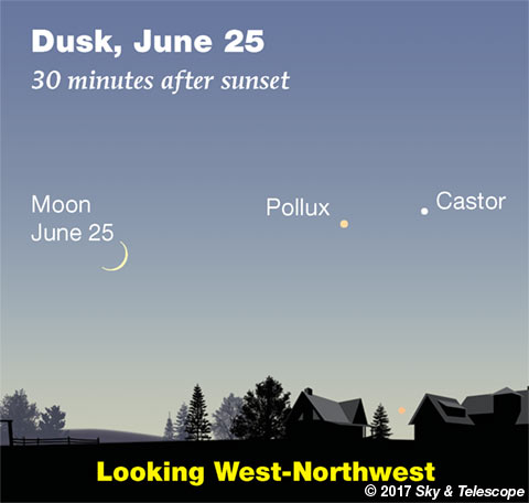 Moon, Pollux, Castor on June 25, 2017