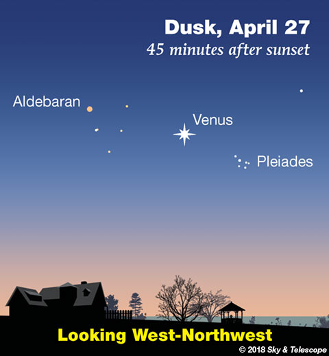 Venus, Aldebaran, Pleiades, April 27, 2018