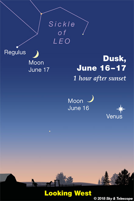 Moon, Venus, Regulus, June 16-17, 2018