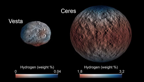 Water on Vesta and Ceres