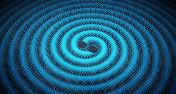 When two black holes twirl in a mutual orbit, they radiate gravitational waves, leaking orbital energy and spiraling in toward each other. This artist's concept portrays the radiating ripples on a 2D spacetime surface so we can better imagine it.Swinburne Astronomy Productions