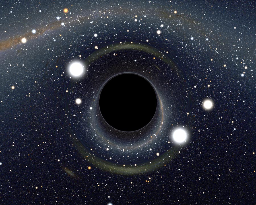 Computer generated image of a black hole causing distortions in the surrounding light. Alain Riazuelo
