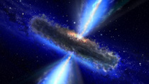 This artist's impression shows the dust torus that astronomers think encircles some supermassive black holes.Just as in a tornado, where debris is often found spinning about the vortex, so around a black hole, a dust torus can surround its waist. In some cases astronomers can look along the axis of the dust torus from above or from below and have a clear view of the black hole. In other cases, the galaxy lies with the dust torus edge-on as viewed from Earth, so our view of the black hole is totally blocked by the dust over a range of wavelengths from the near-infrared to soft X-rays.  ESA/NASA, the AVO project and Pa