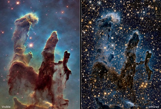 eagle nebula in visible and infrared