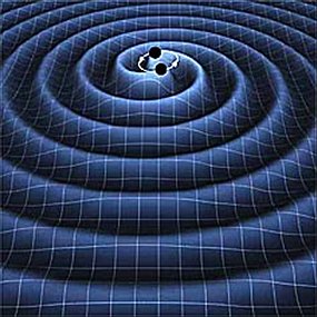 Gravitational waves produced by two orbiting black holes.K. Thorne (Caltech)/ T. Carnahan (NASA GSFC)  