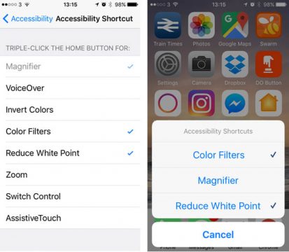 iPhone accessibility shortcut menus