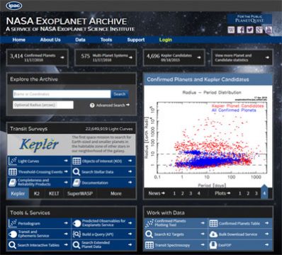screenshot of NASA Exoplanet Archive