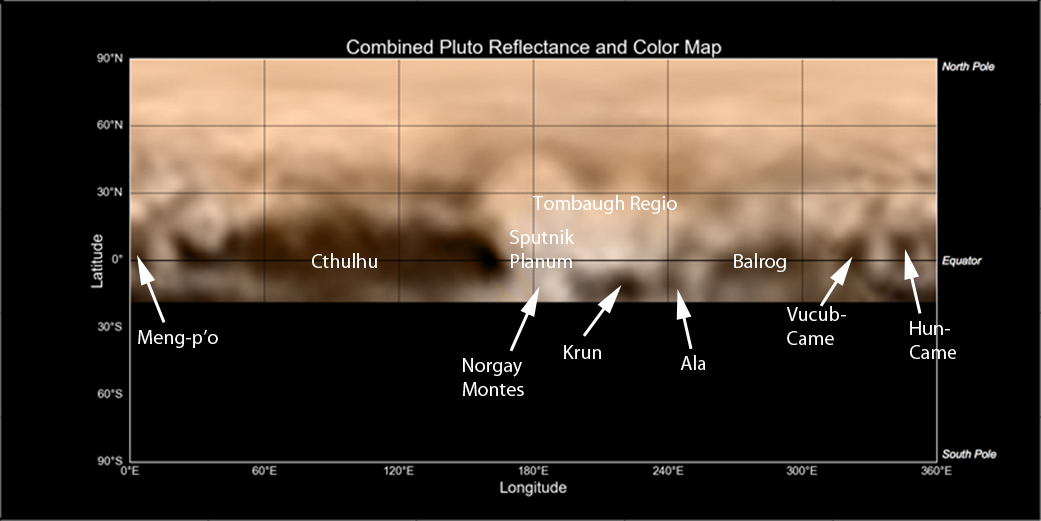 Preliminary names for Pluto features