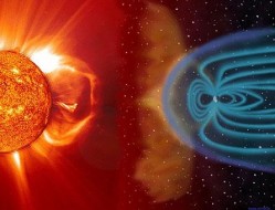 The solar wind pushing on Earth's magnetic field.NASA