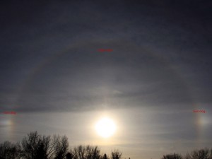 Example of sundogs, or mock sun by Bob Johnson.
