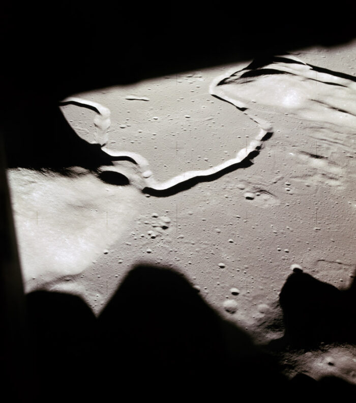 ridges on the lunar surface as seen from above from Apollo