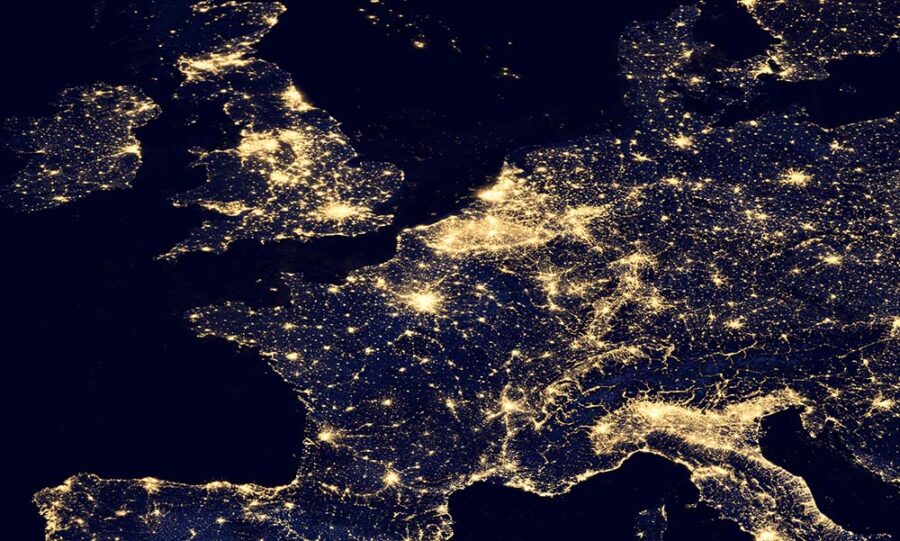 Light pollution in central Europe