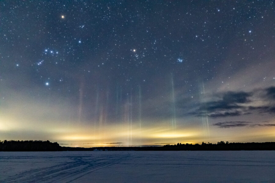 Light Pillars over Alcona Dam Pond - Sky & Telescope - Sky & Telescope