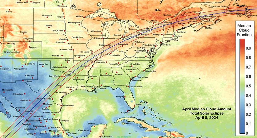 Cloud cover along the path of totality will be lesser toward the south