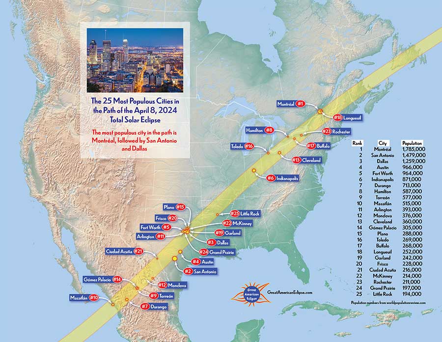 Where Is The 2024 Solar Eclipse Path Renee Charline   25 Most Populous Cities In 2024 Path 