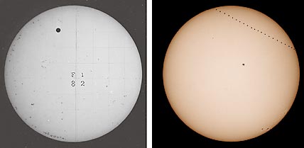 1882 transit of Venus (left); 2003 transit of Mercury (right)
