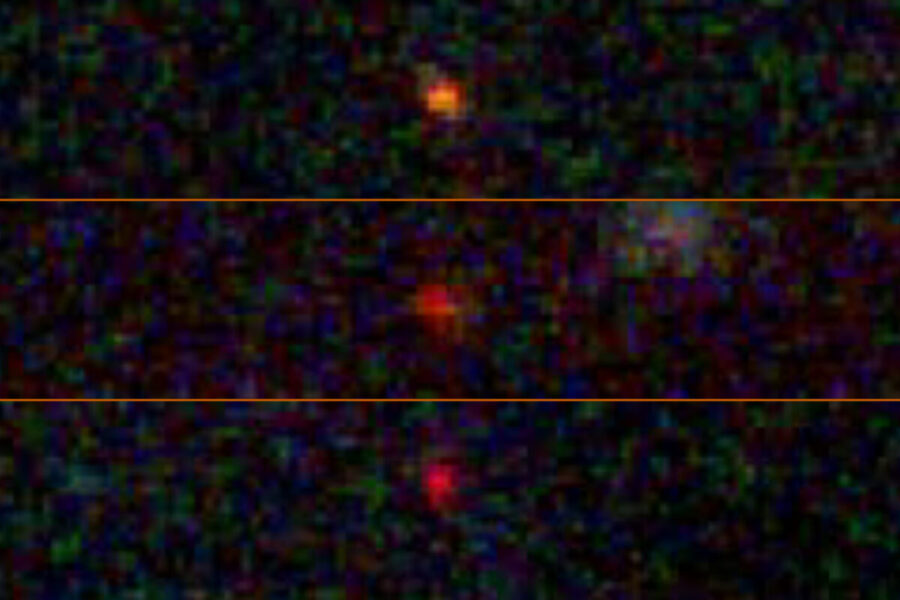 Three red smudges could be distant galaxies or dark stars