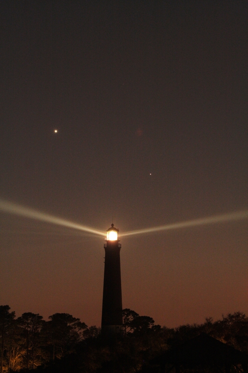 Venus and Mercury behind Lighthouse